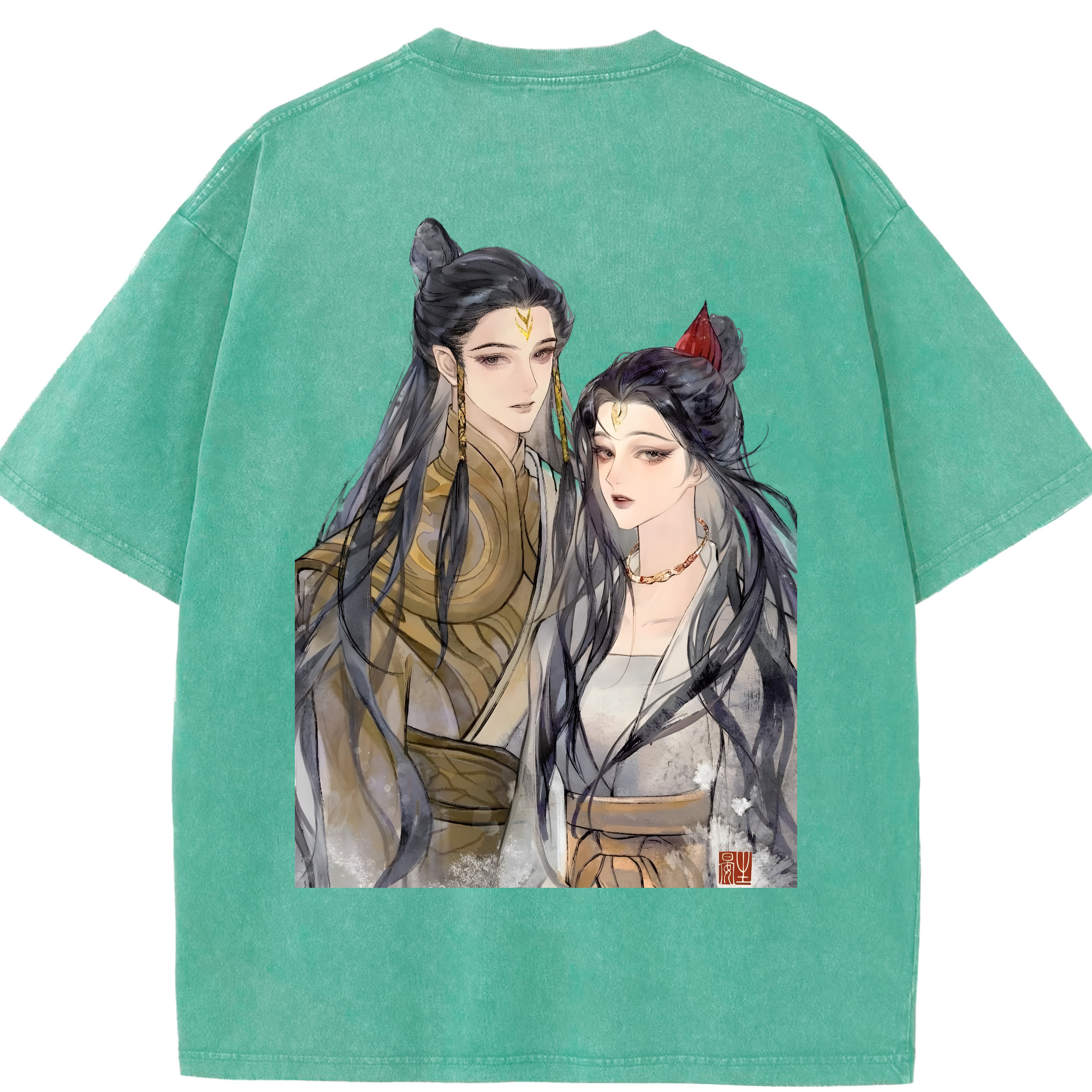 （画像用） Ne Zha 2 ナタ 魔童の大暴れ 綿100% ヴィンテージ風 半袖Tシャツ（背面プリント）